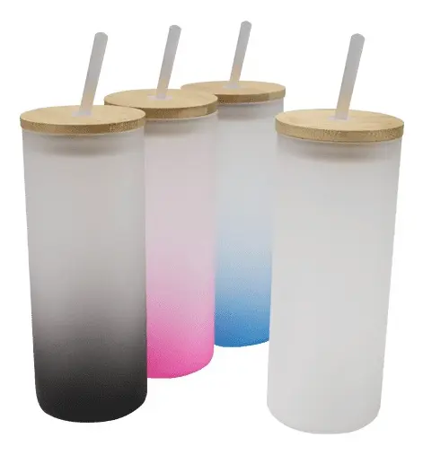 Vaso de vidrio Satinado tapa de bambu y popote